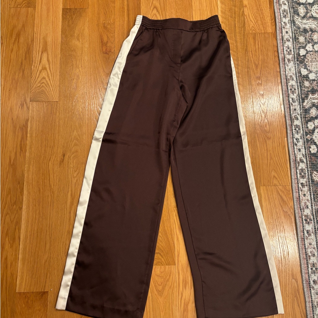 Chocolate Brown Silk Pants With Stripe